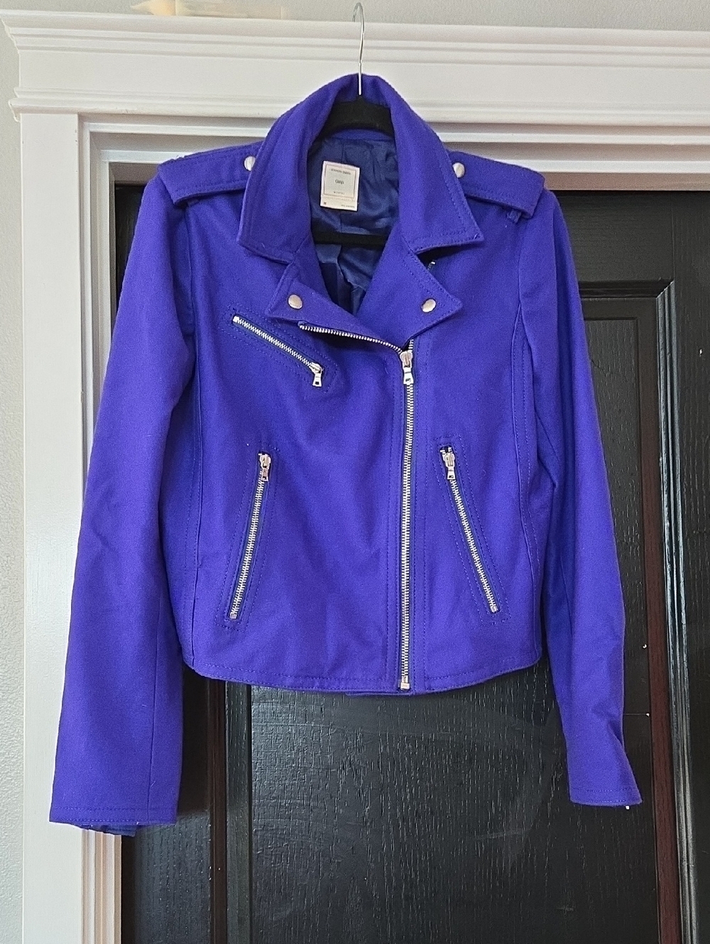 GAP Vibrant Cobalt Blue Cropped Wool Blend Moto Jacket Sizd Medium